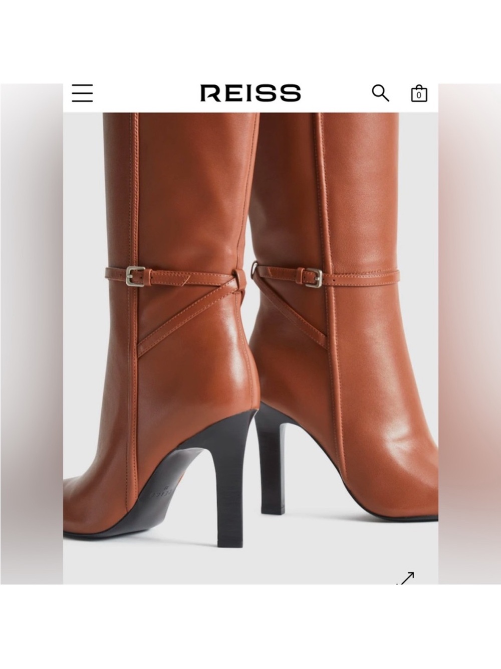 REISS Caitlin Tall Pointed Toe Brown Leather Knee High Boots buckle wrap size 8 - Picture 3 of 8